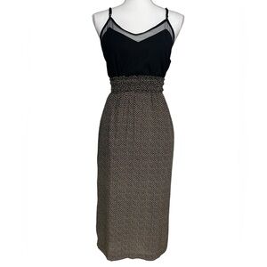 LAURA KIEFFER / Black & Tan Pattern Midi Pencil Skirt / Small / Emo Office Goth